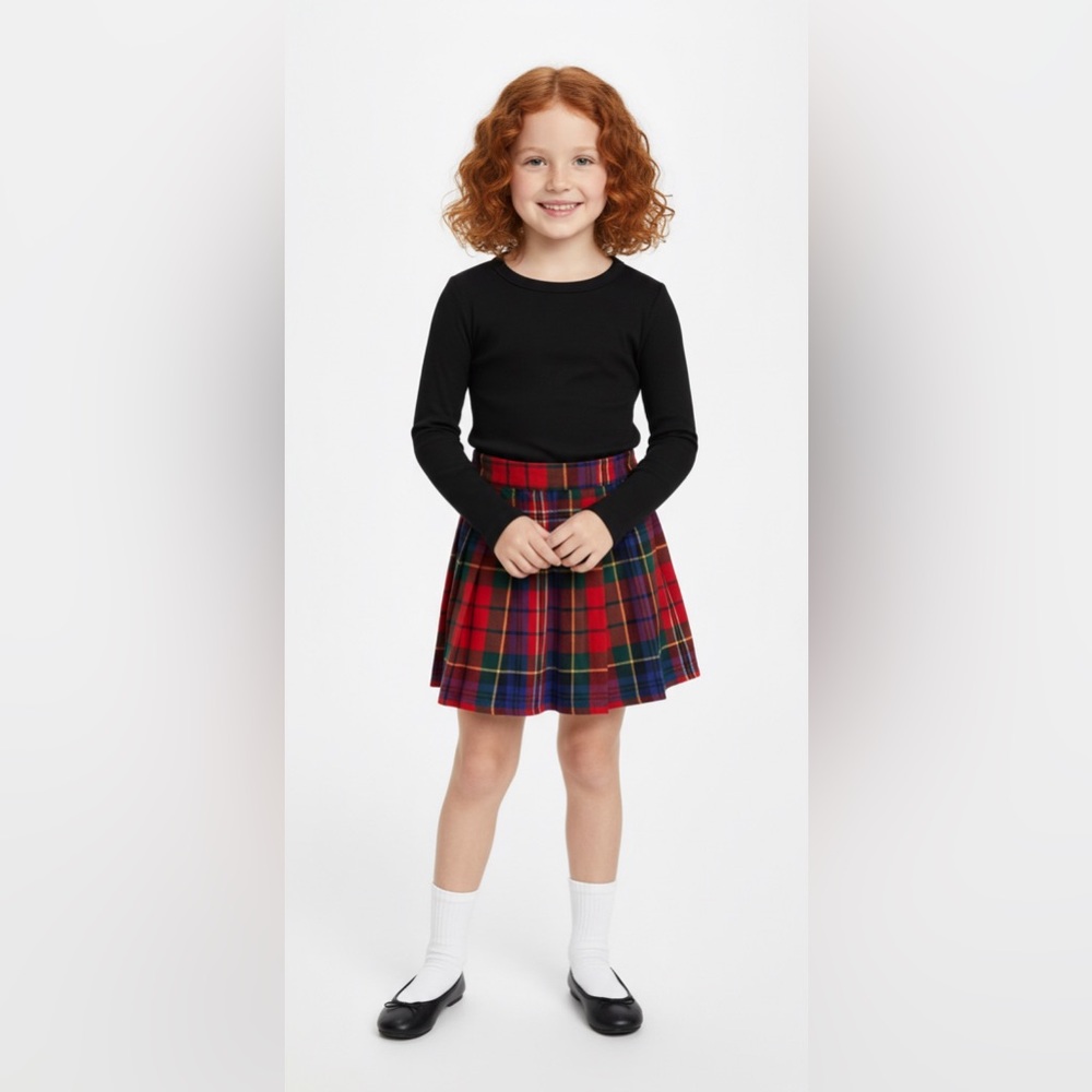 NWT GAP kids outfit Black Top with Red and Blue Plaid Skirt